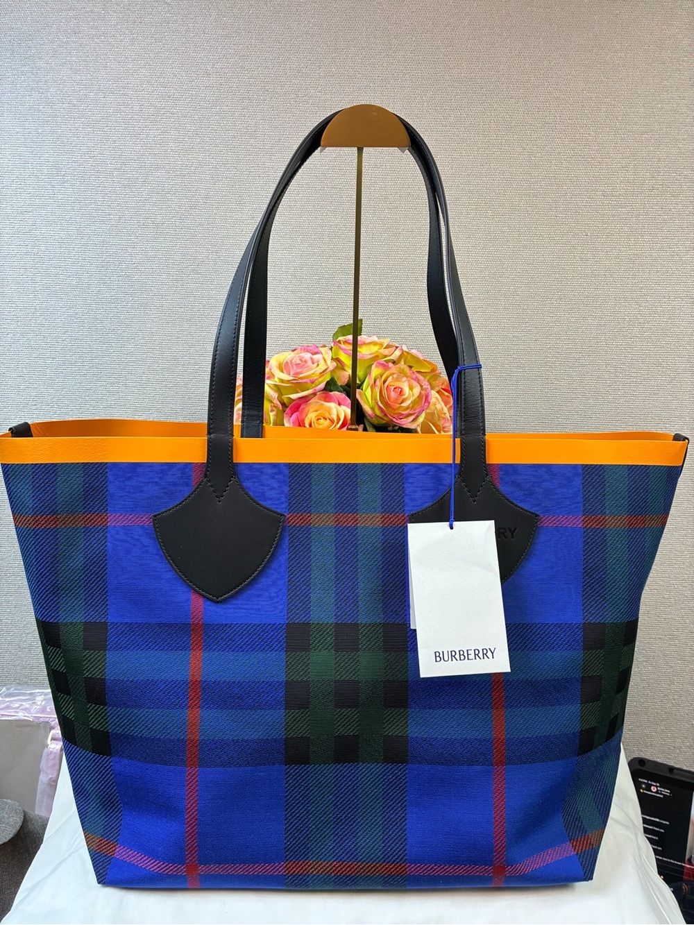 Burberry Large Giant Knight Blue IP Check Canvas Tote - NWT $2050 Retail